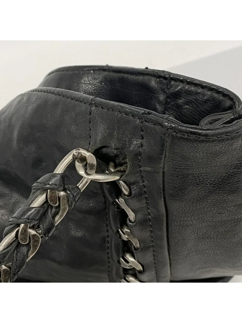 Chanel Chain Tote Leather Black Silver